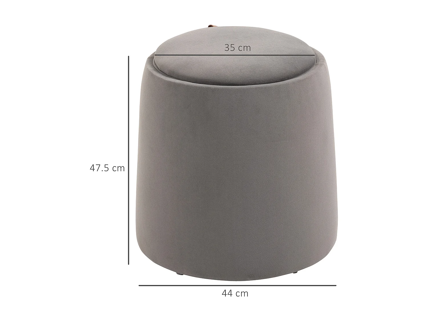 Pouf ottomane 2-en-1 avec rangement, couvercle amovible, velours gris foncé (44x44x47.5cm)