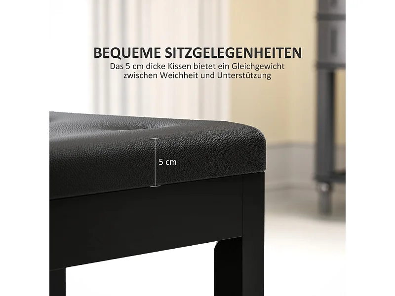 Banc de piano avec rangement, pieds en bois, simili cuir noir, coussin rembourré (55x34x50cm)