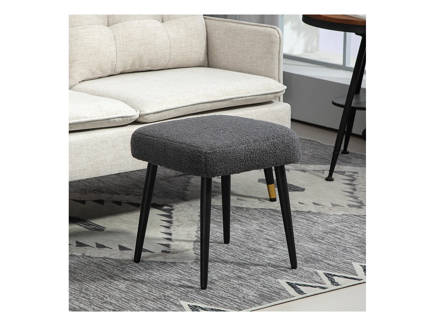 Pouf carré en tissu effet cachemire, pieds acier, gris foncé (42x42x47cm)