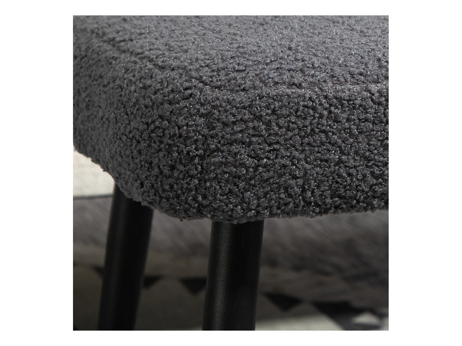 Pouf carré en tissu effet cachemire, pieds acier, gris foncé (42x42x47cm)