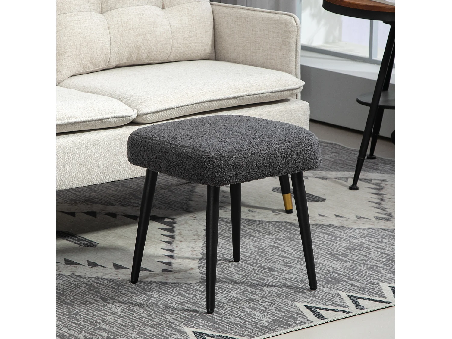 Pouf carré en tissu effet cachemire, pieds acier, gris foncé (42x42x47cm)