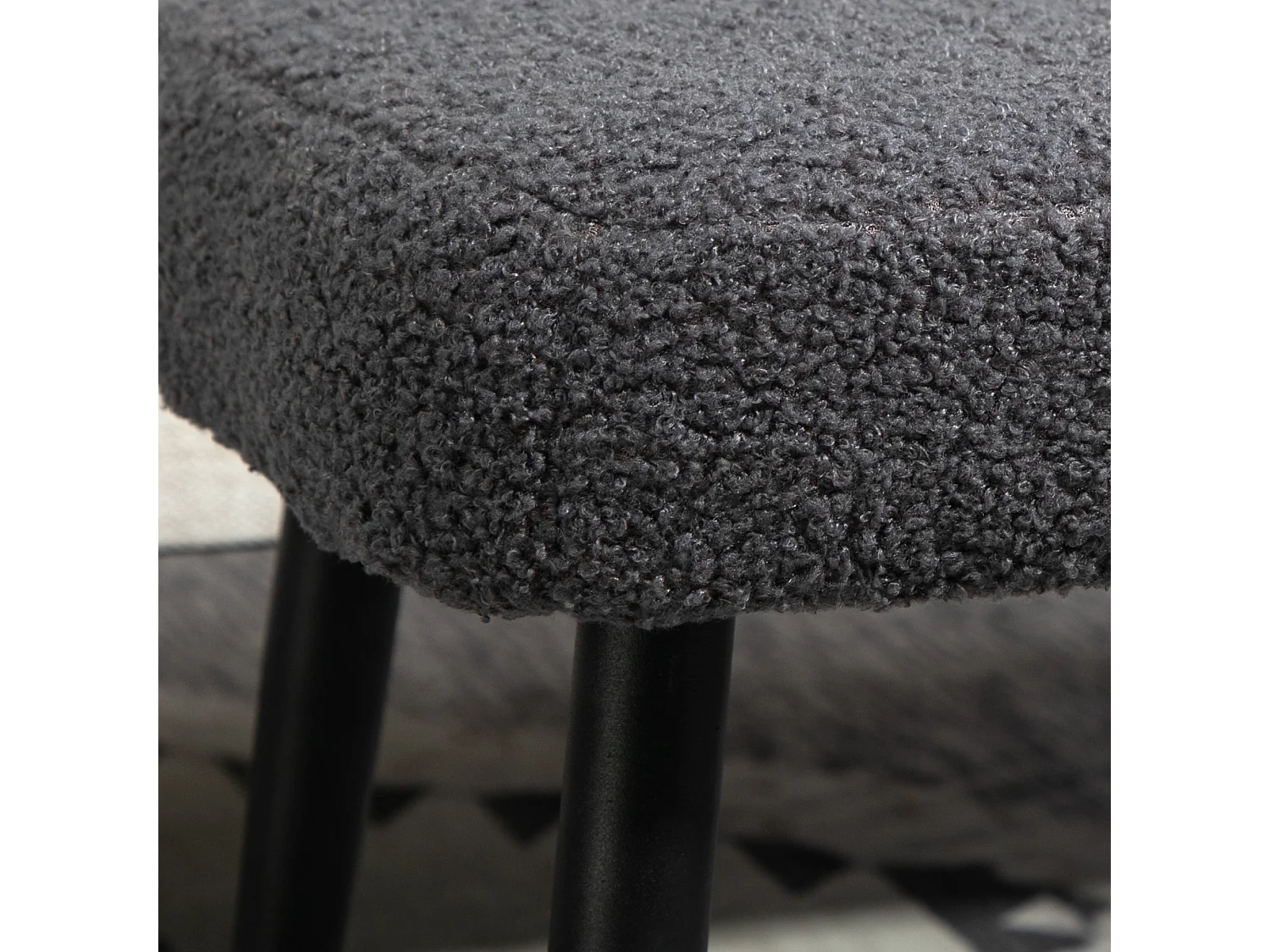 Pouf carré en tissu effet cachemire, pieds acier, gris foncé (42x42x47cm)