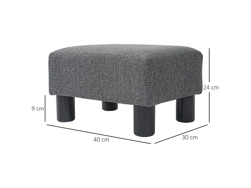 Moderner Pouf, Leinenbezug, Dekorativer Pouf mit Holzstruktur, Grau (40x30x24 cm)