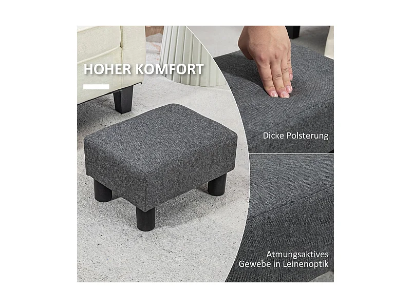 Moderner Pouf, Leinenbezug, Dekorativer Pouf mit Holzstruktur, Grau (40x30x24 cm)