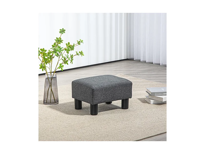 Moderner Pouf, Leinenbezug, Dekorativer Pouf mit Holzstruktur, Grau (40x30x24 cm)