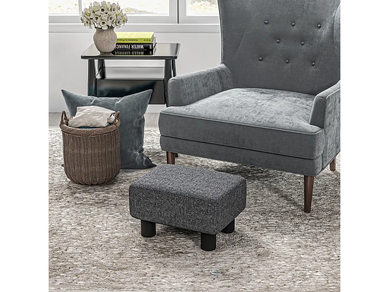 Moderner Pouf, Leinenbezug, Dekorativer Pouf mit Holzstruktur, Grau (40x30x24 cm)