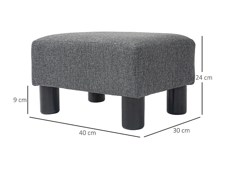 Moderner Pouf, Leinenbezug, Dekorativer Pouf mit Holzstruktur, Grau (40x30x24 cm)