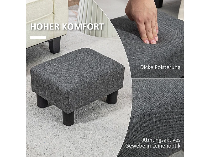 Moderner Pouf, Leinenbezug, Dekorativer Pouf mit Holzstruktur, Grau (40x30x24 cm)