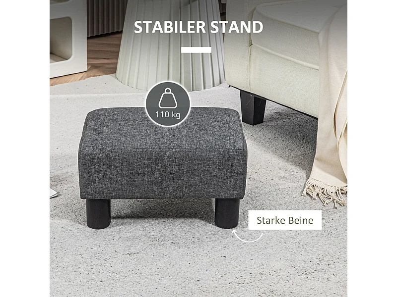 Moderner Pouf, Leinenbezug, Dekorativer Pouf mit Holzstruktur, Grau (40x30x24 cm)