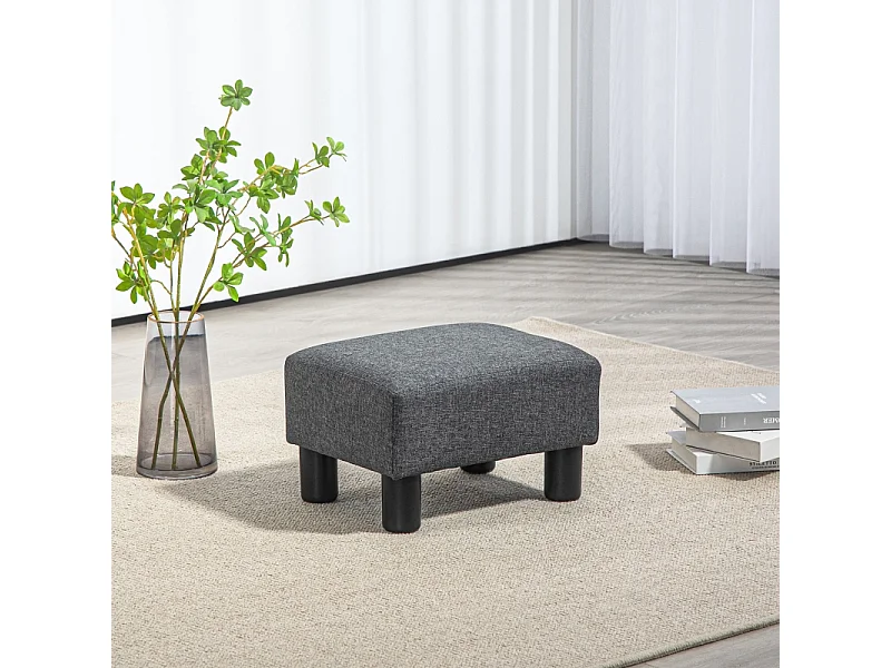 Moderner Pouf, Leinenbezug, Dekorativer Pouf mit Holzstruktur, Grau (40x30x24 cm)
