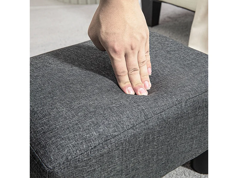 Moderner Pouf, Leinenbezug, Dekorativer Pouf mit Holzstruktur, Grau (40x30x24 cm)