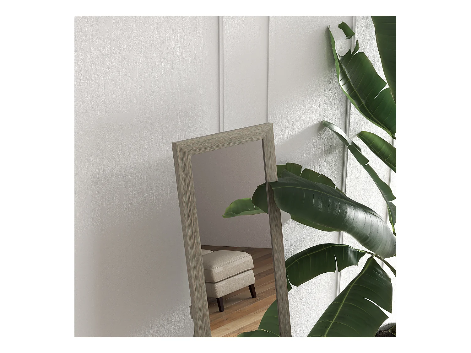 Staande spiegel op ware grootte, MDF-lijst met houtlook, aluminiumgrijs (37x40x155cm)