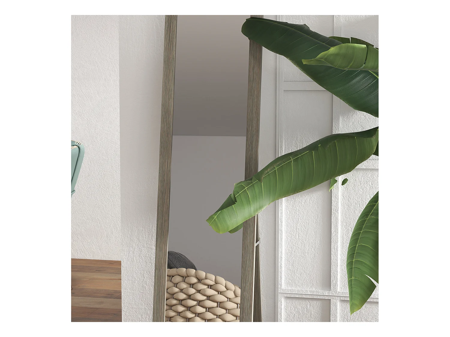 Staande spiegel op ware grootte, MDF-lijst met houtlook, aluminiumgrijs (37x40x155cm)