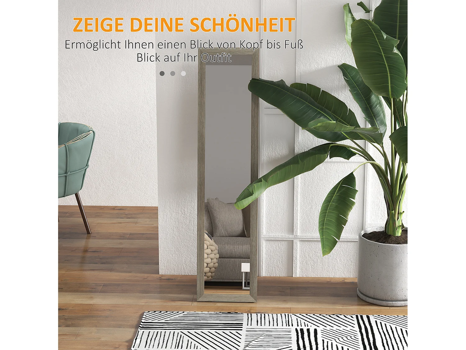 Miroir sur pied pleine longueur, cadre MDF effet bois, gris alu (37x40x155cm)
