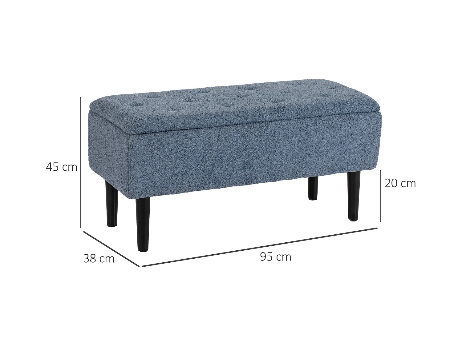 Banc de rangement avec couvercle rabattable, tissu, bleu, 95x38x45 cm