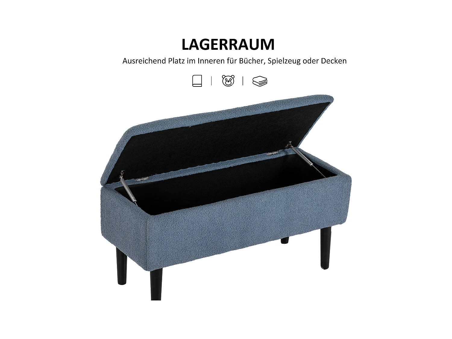 Banc de rangement avec couvercle rabattable, tissu, bleu, 95x38x45 cm