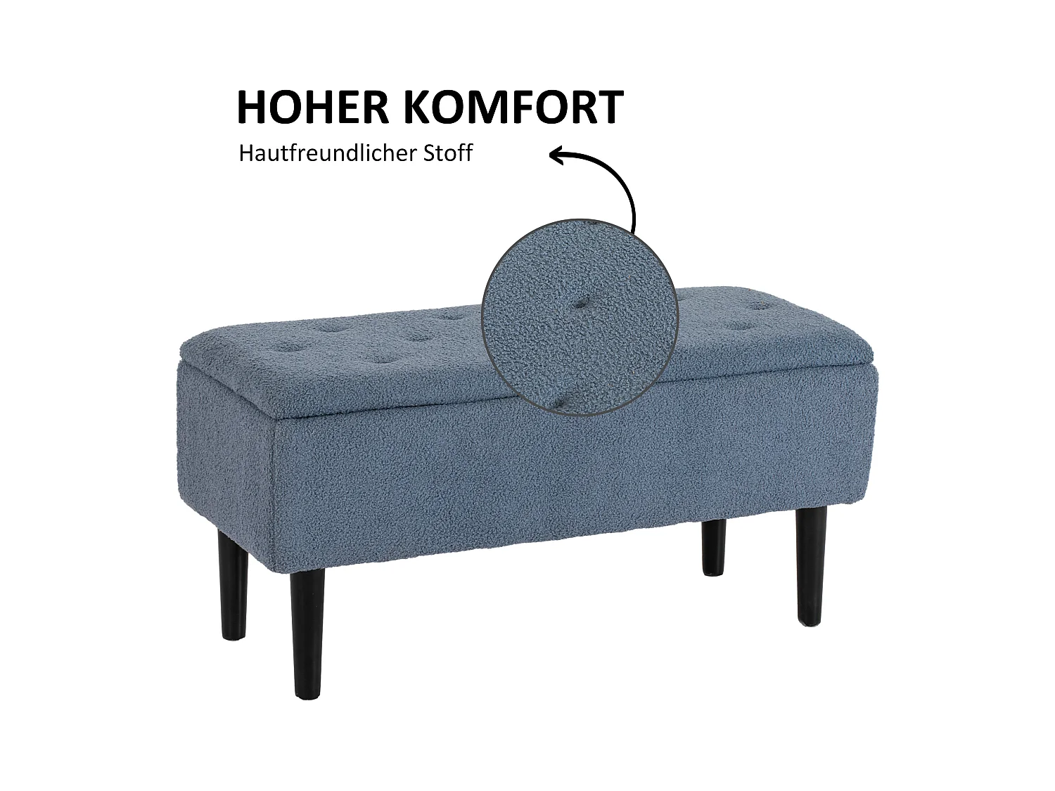 Banc de rangement avec couvercle rabattable, tissu, bleu, 95x38x45 cm