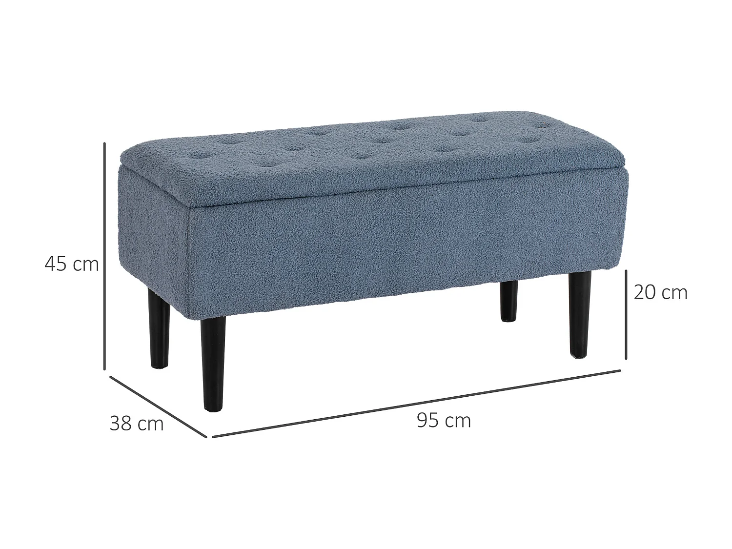 Banc de rangement avec couvercle rabattable, tissu, bleu, 95x38x45 cm