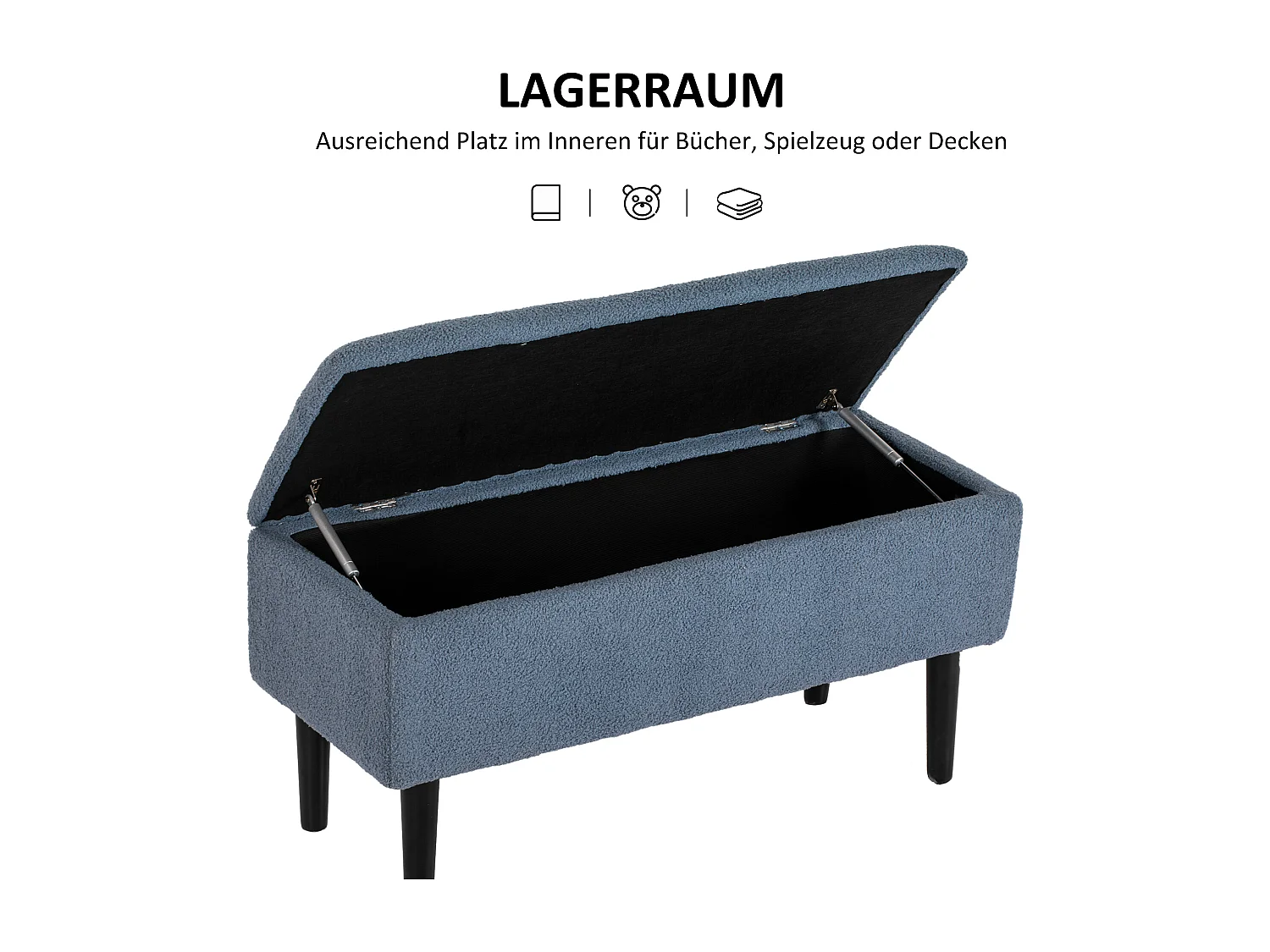 Banc de rangement avec couvercle rabattable, tissu, bleu, 95x38x45 cm