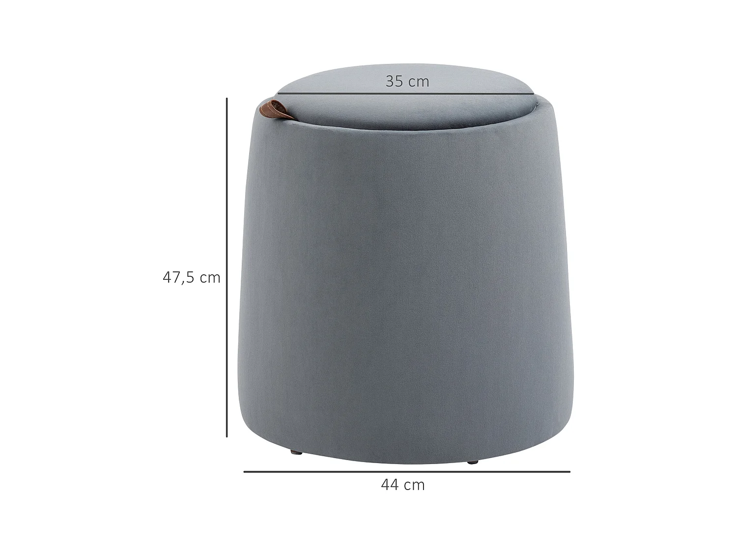 Pouf ottomane 2-en-1 rond avec rangement, tissu velours, gris (44x44x47.5cm)