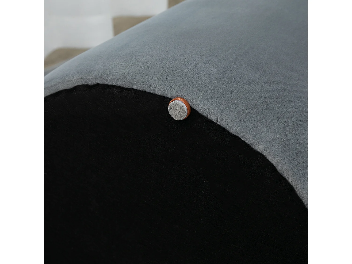 Pouf ottomane 2-en-1 rond avec rangement, tissu velours, gris (44x44x47.5cm)