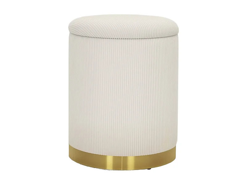 Pouf rond avec rangement, en velours côtelé, base en acier, crème (36x36x44 cm)