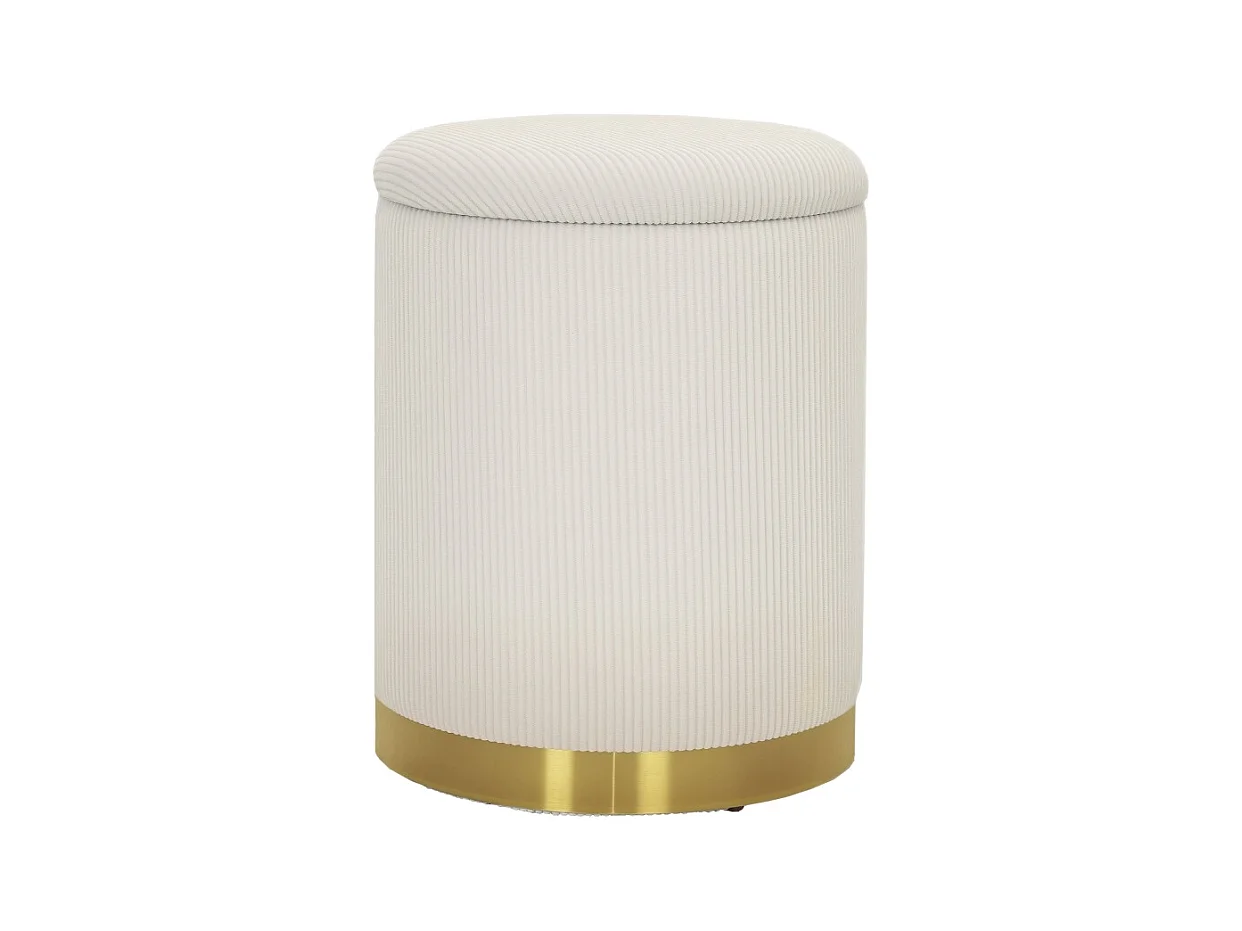 Pouf rond avec rangement, en velours côtelé, base en acier, crème (36x36x44 cm)