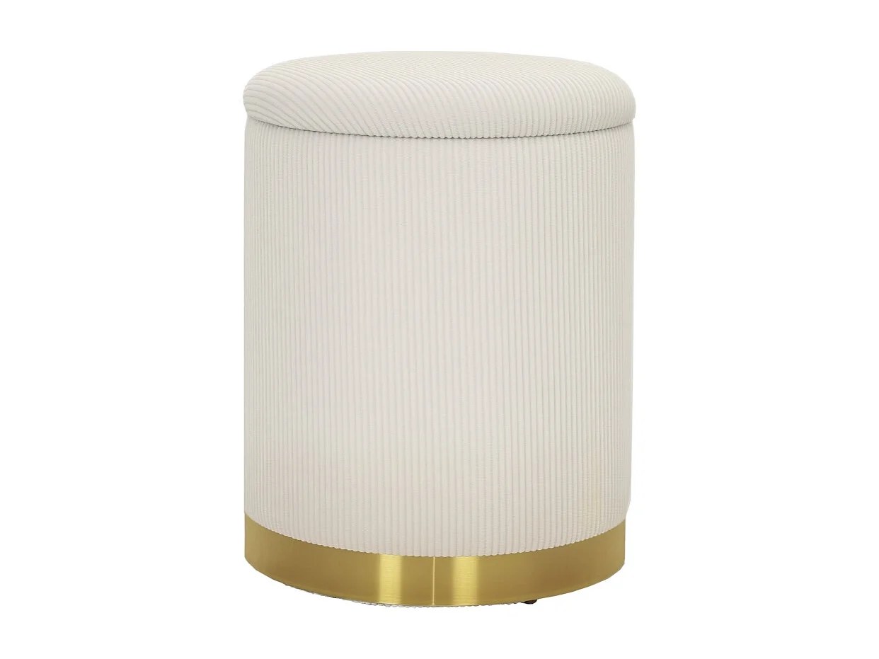 Pouf rond avec rangement, en velours côtelé, base en acier, crème (36x36x44 cm)