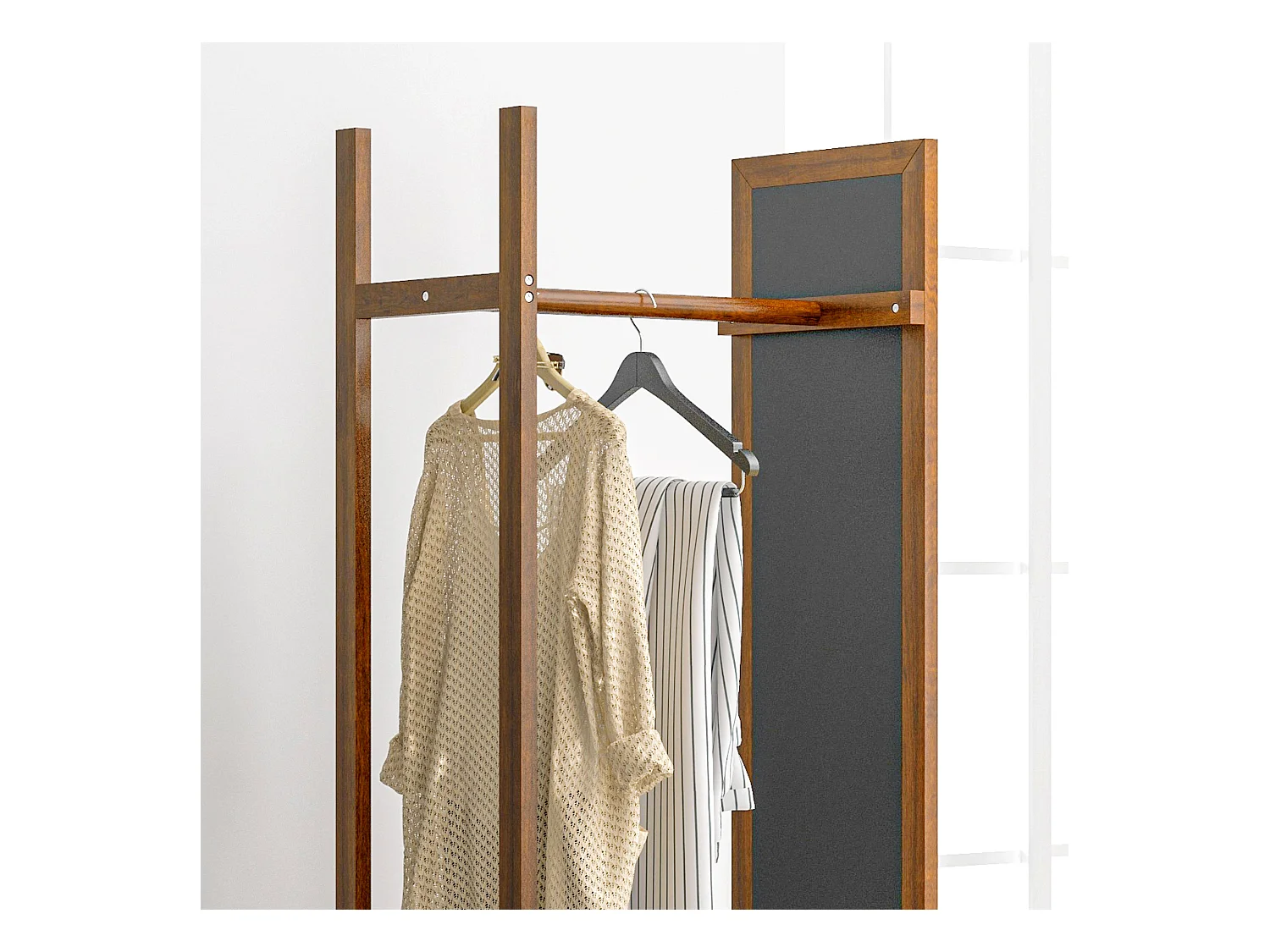 Miroir sur Pied avec Racks de Rangement, Métal, Noyer, 24.8x59.8x170 cm