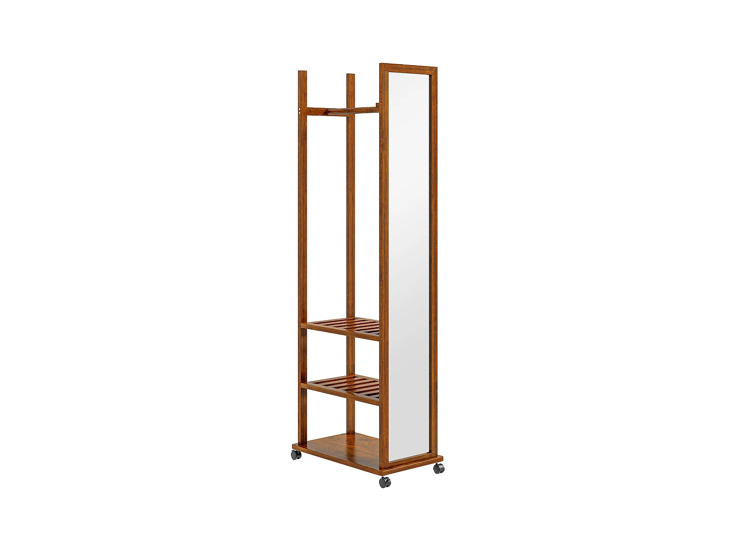 Miroir sur Pied avec Racks de Rangement, Métal, Noyer, 24.8x59.8x170 cm