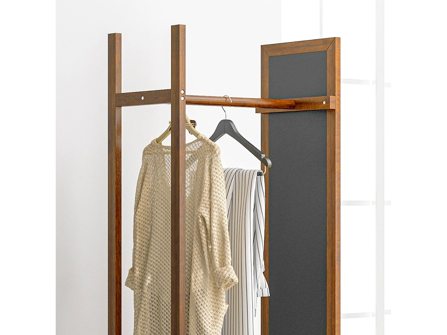 Specchio da terra con ripiani portaoggetti, metallo, noce, 24,8x59,8x170 cm