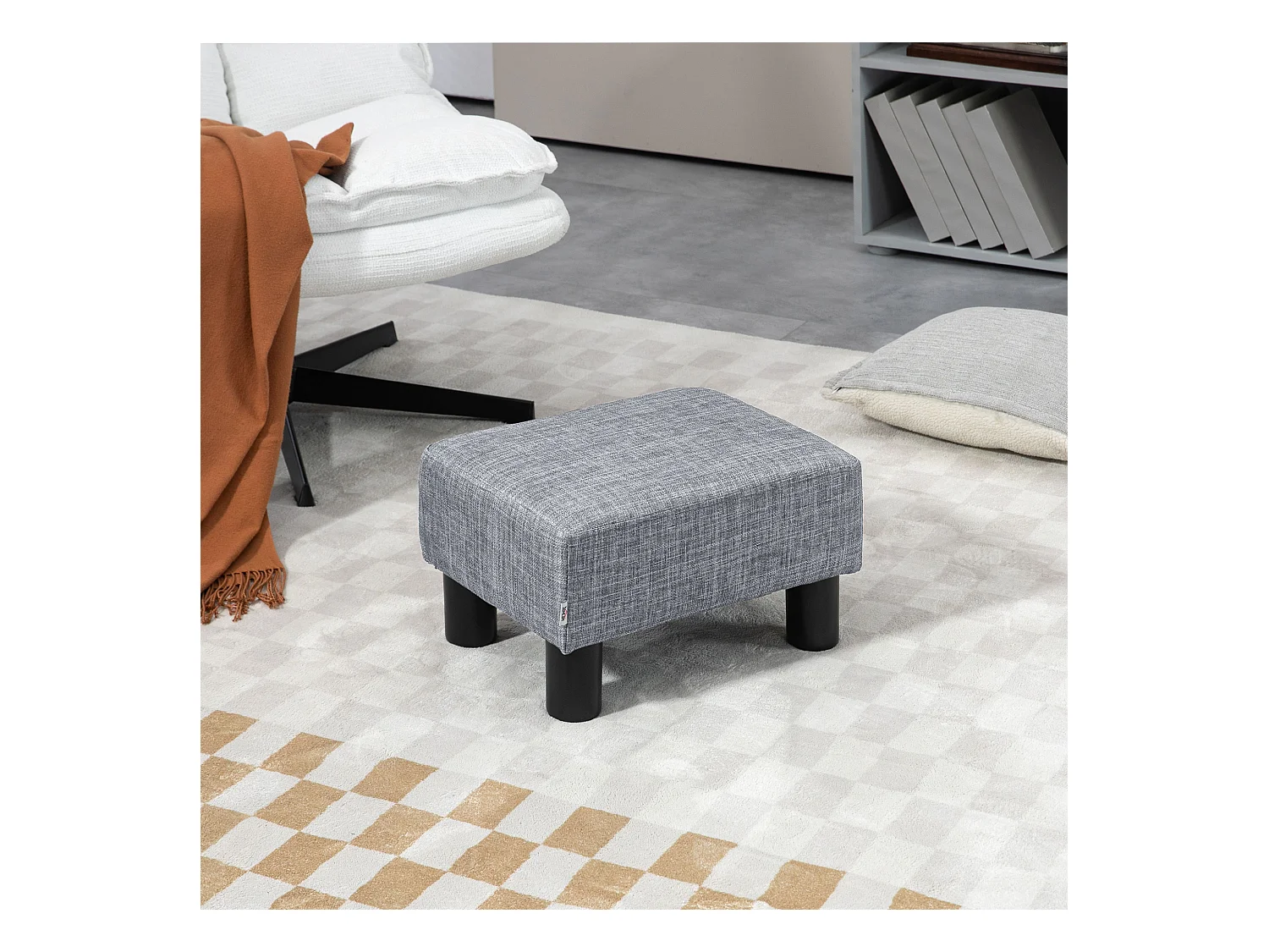 Pouf rectangulaire en lin, robuste et confortable, gris (40x30x24cm)