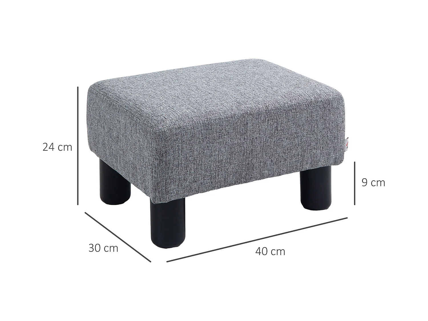 Pouf rectangulaire en lin, robuste et confortable, gris (40x30x24cm)