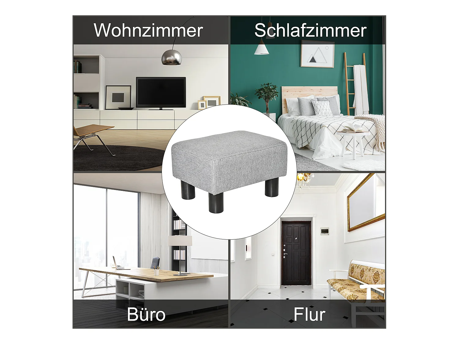 Pouf rectangulaire en lin, robuste et confortable, gris (40x30x24cm)