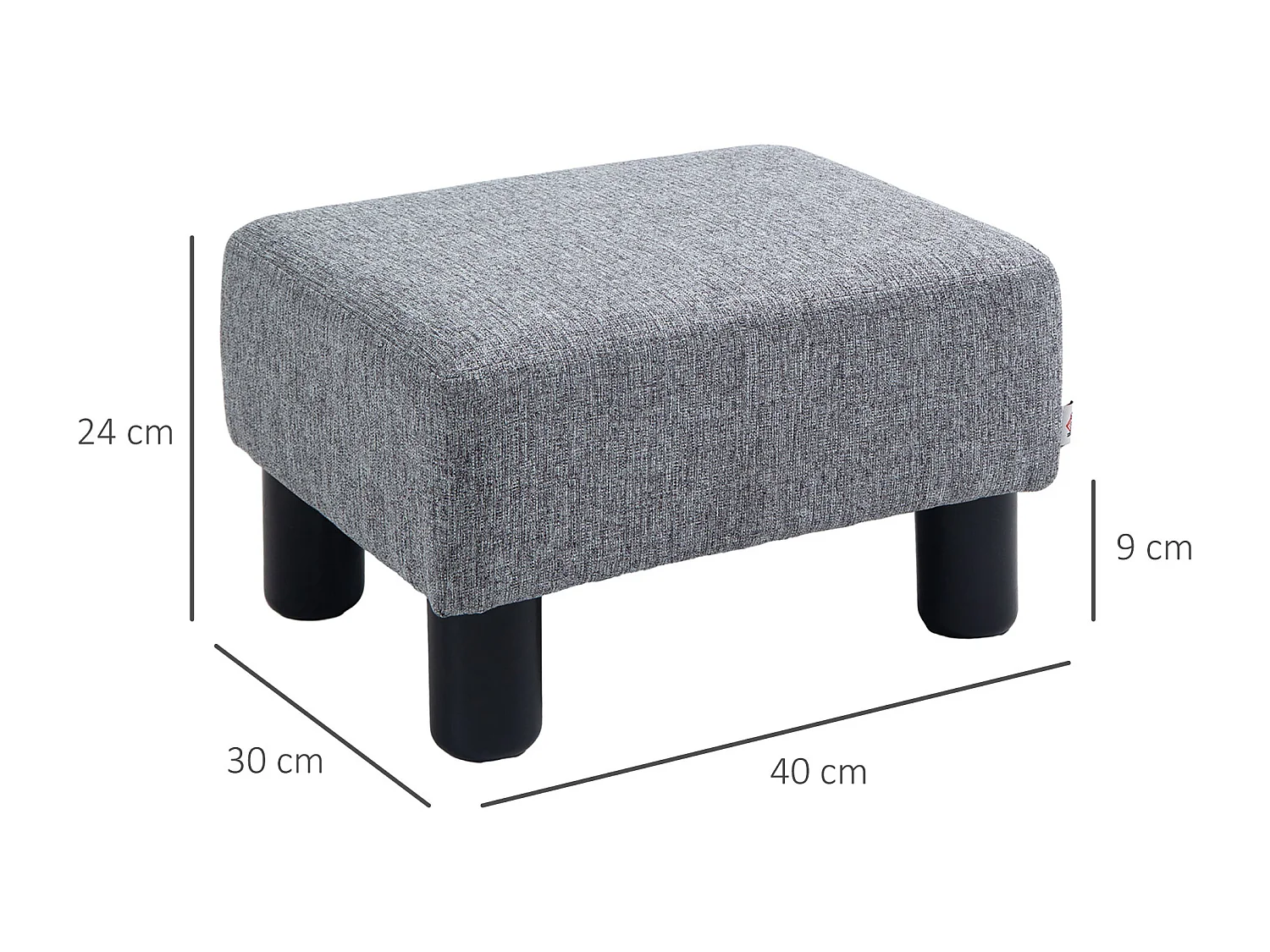 Pouf rectangulaire en lin, robuste et confortable, gris (40x30x24cm)