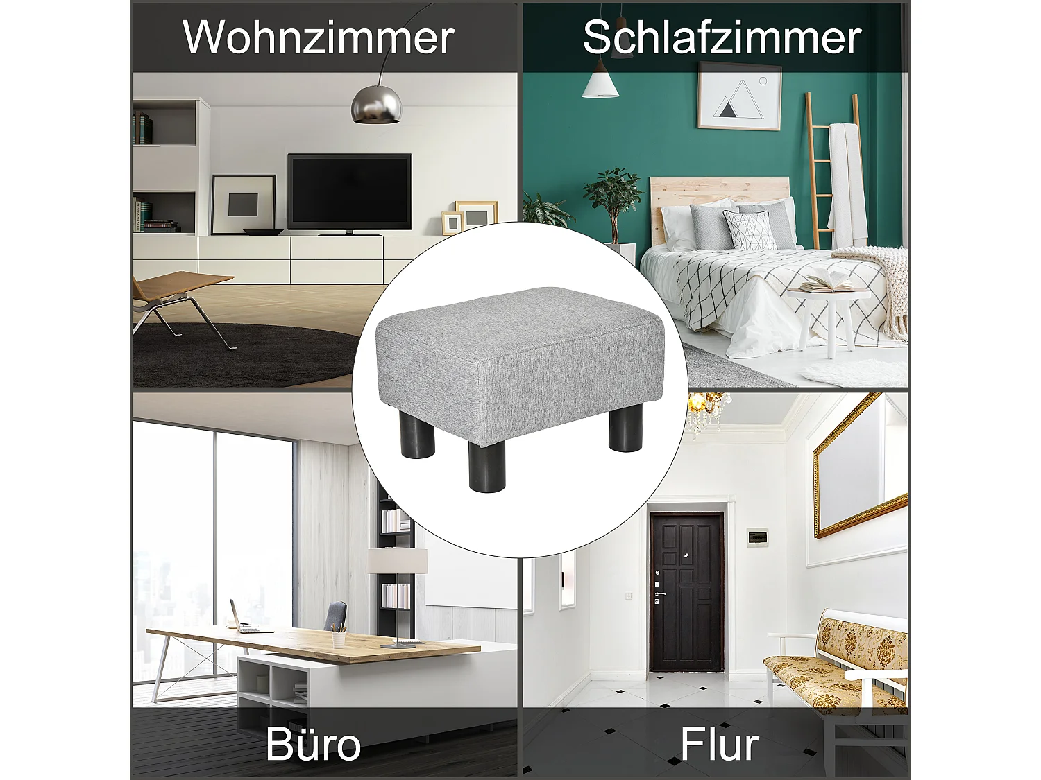 Pouf rectangulaire en lin, robuste et confortable, gris (40x30x24cm)