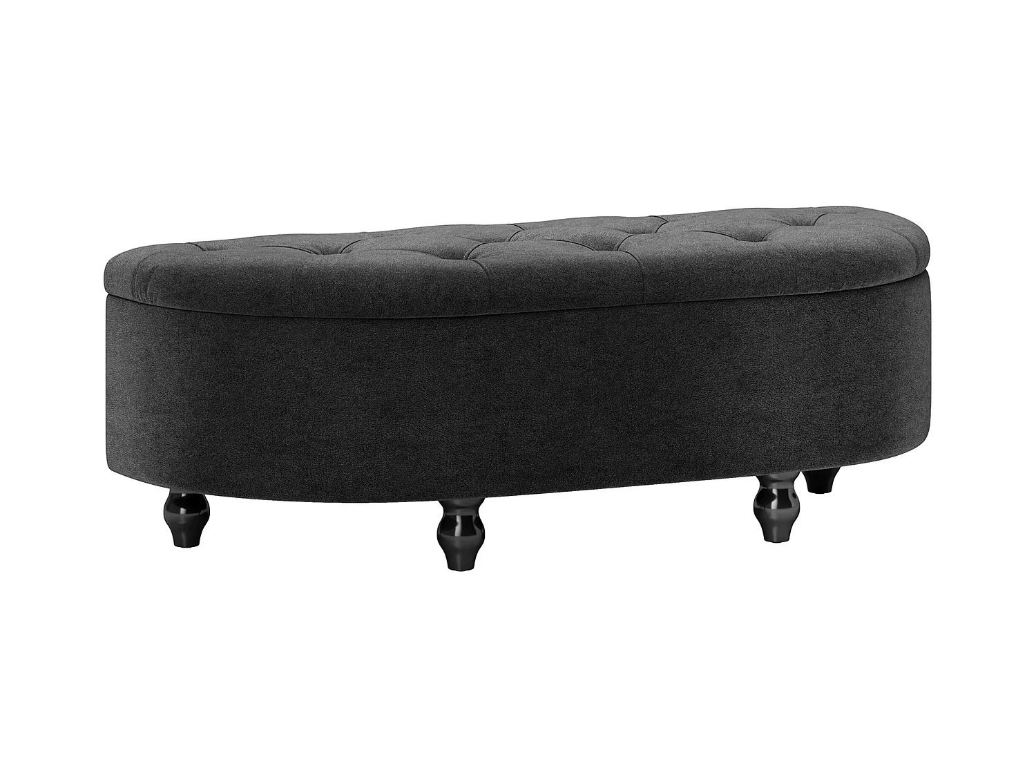 Banc de rangement velours, bois de gomme, gris foncé, confortable et élégant (120x46x42cm)