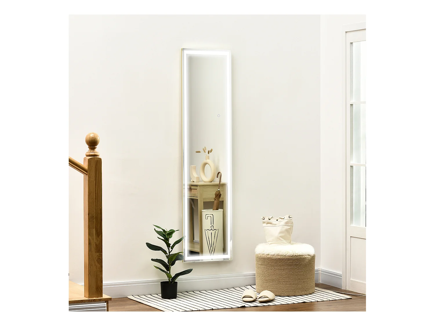 Miroir 2 en 1 mural et sur pied avec LED dimmable, aluminium, argenté (40x37x156.5cm)