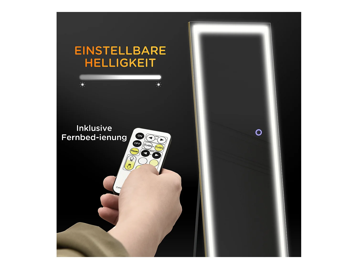 Miroir 2 en 1 mural et sur pied avec LED dimmable, aluminium, argenté (40x37x156.5cm)