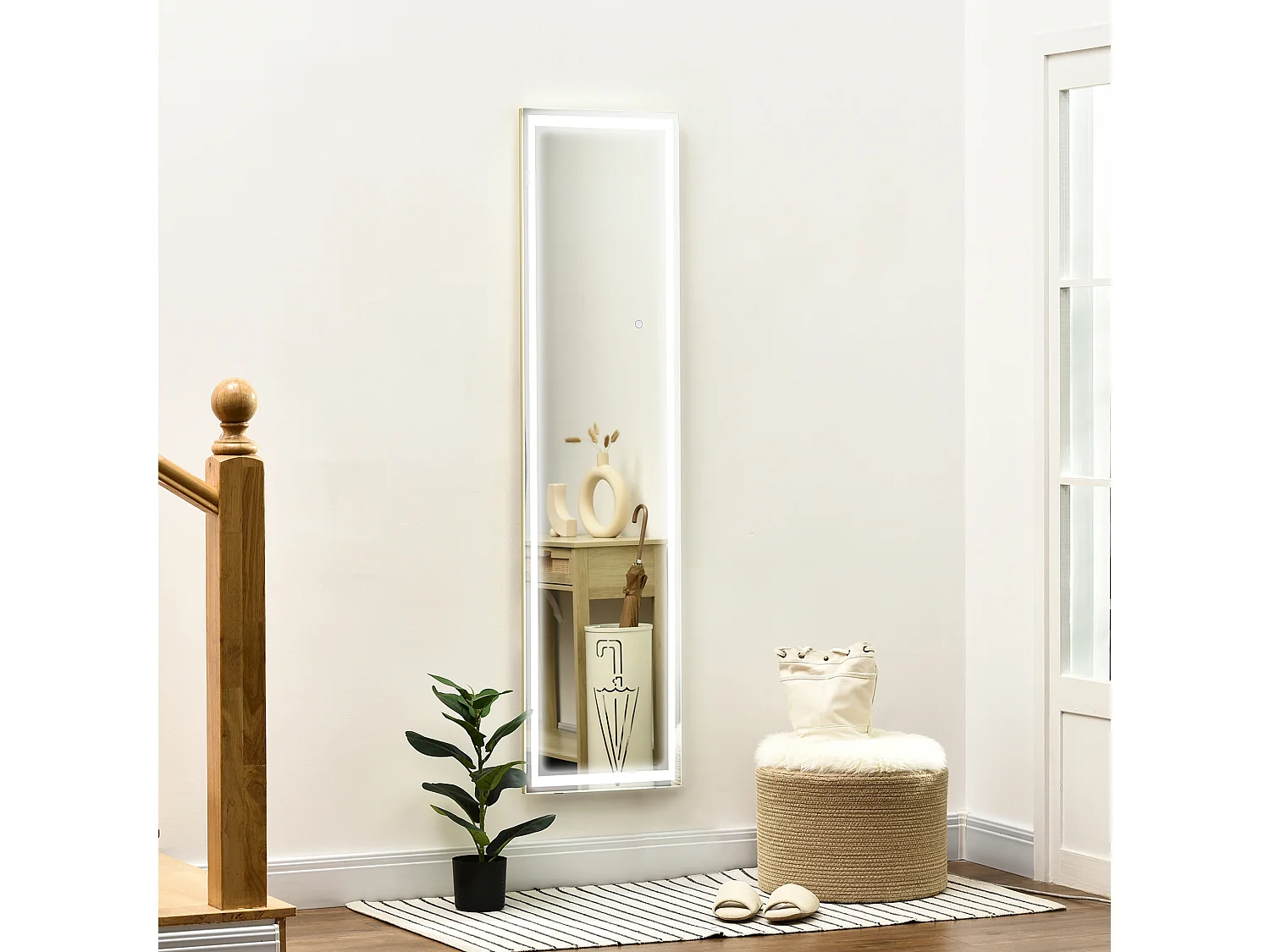 Miroir 2 en 1 mural et sur pied avec LED dimmable, aluminium, argenté (40x37x156.5cm)