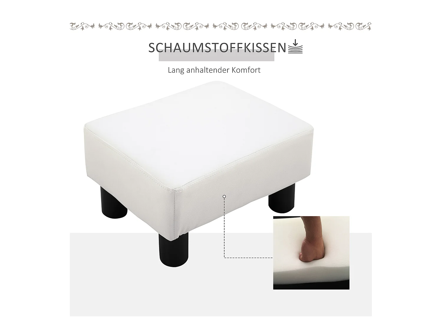 Pouf Chesterfield en similicuir, blanc, avec mousse confortable, 40x30x24 cm