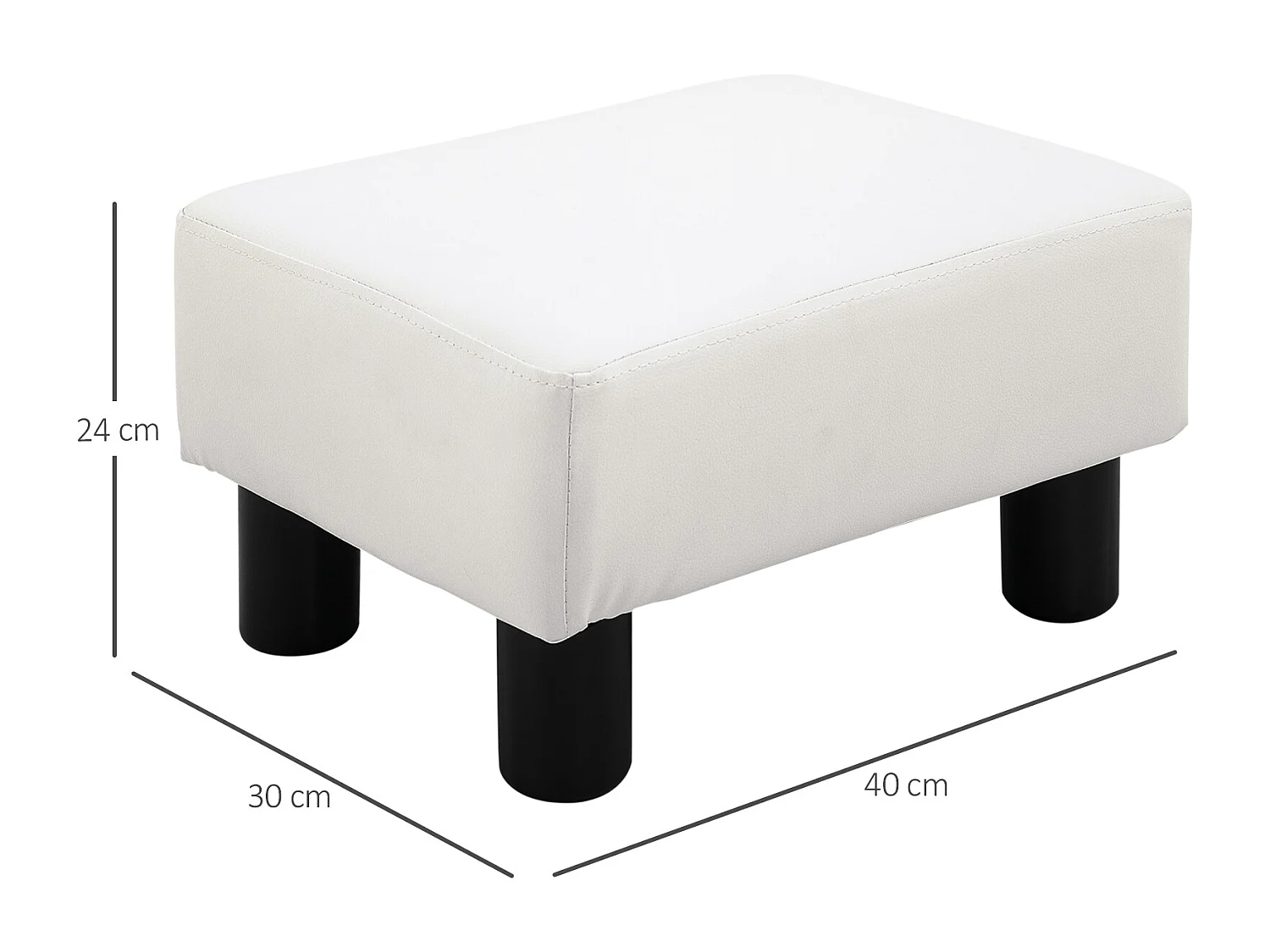 Pouf Chesterfield en similicuir, blanc, avec mousse confortable, 40x30x24 cm