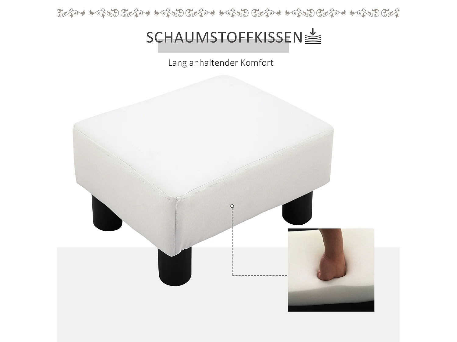 Pouf Chesterfield en similicuir, blanc, avec mousse confortable, 40x30x24 cm