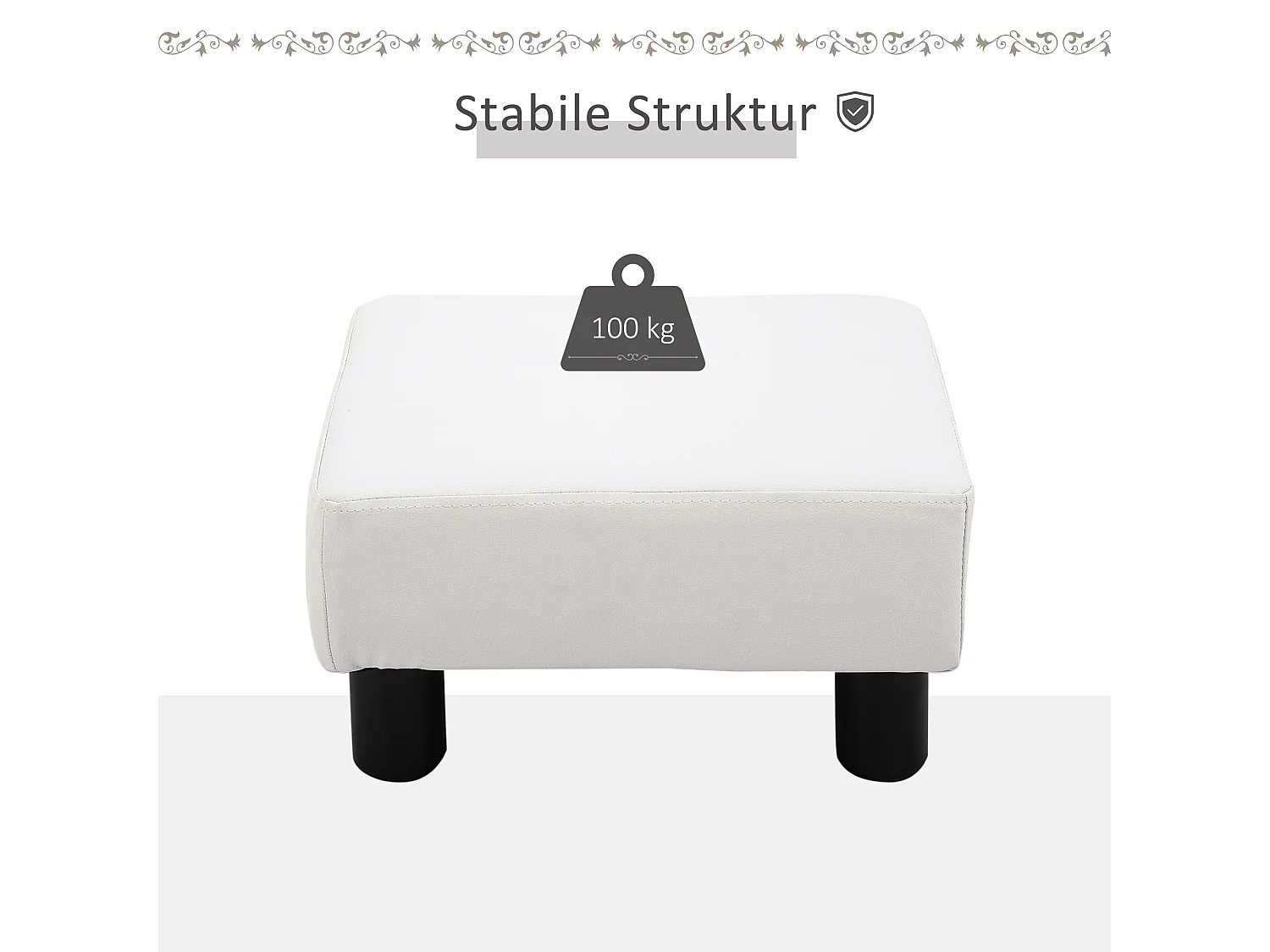 Pouf Chesterfield en similicuir, blanc, avec mousse confortable, 40x30x24 cm