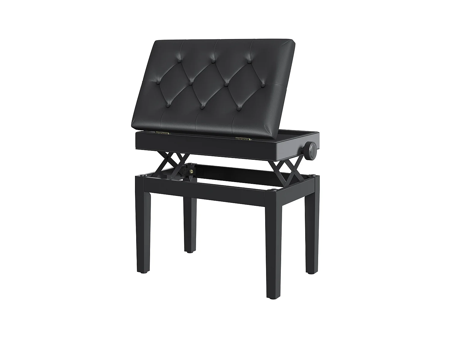 Banco de piano con almacenaje, altura regulable, piel sintética negra (54,5x33x48-58 cm)