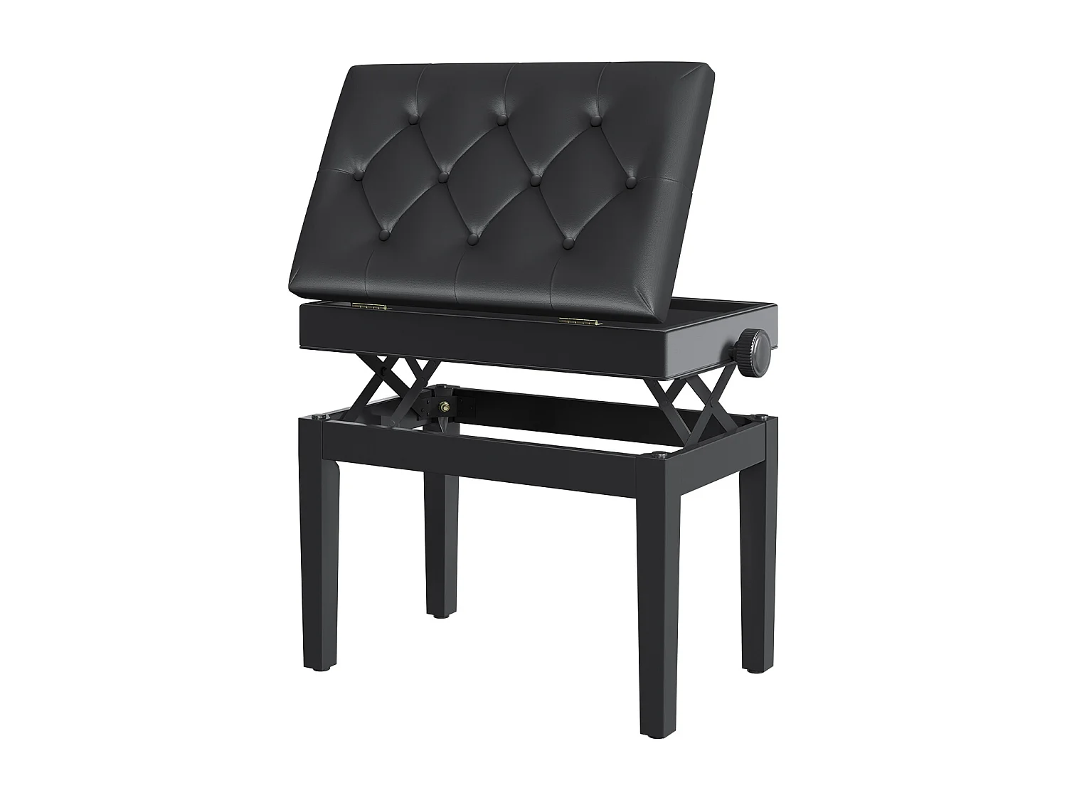 Banc de piano avec rangement, hauteur réglable, simili cuir noir (54.5x33x48-58 cm)