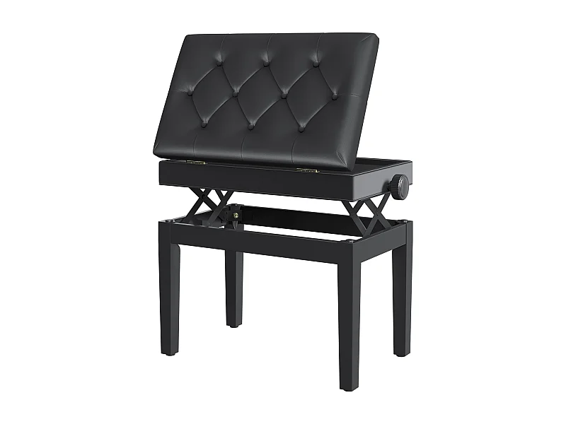 Banc de piano avec rangement, hauteur réglable, simili cuir noir (54.5x33x48-58 cm)