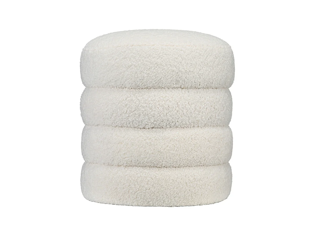 Pouf rond, avec coussin, polyester, crème, pour salon et chambre (40x40x45 cm)