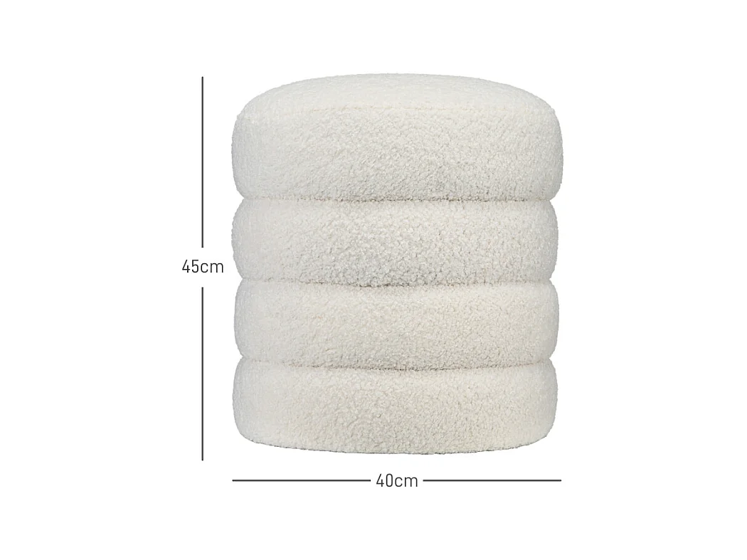 Pouf rond, avec coussin, polyester, crème, pour salon et chambre (40x40x45 cm)