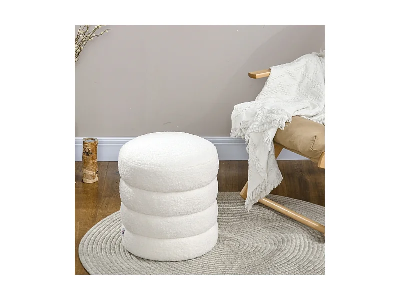 Pouf rond, avec coussin, polyester, crème, pour salon et chambre (40x40x45 cm)
